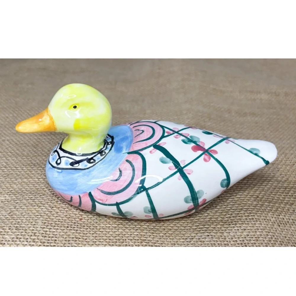 Ganz Bella Casa Colorful Ceramic Duck Figure Hand Painted Kitsch Cute Farm Core